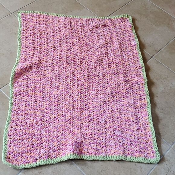 Crocheted Throw Blanket - Pink & Green - Picture 1 of 4
